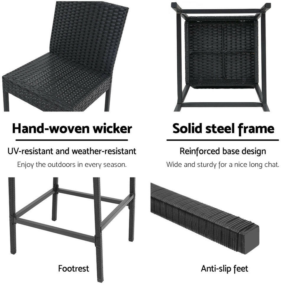 Wicker Outdoor Bar Stools with Grey Cushions 75.5cm Black (Set of 4) - Barstool Express