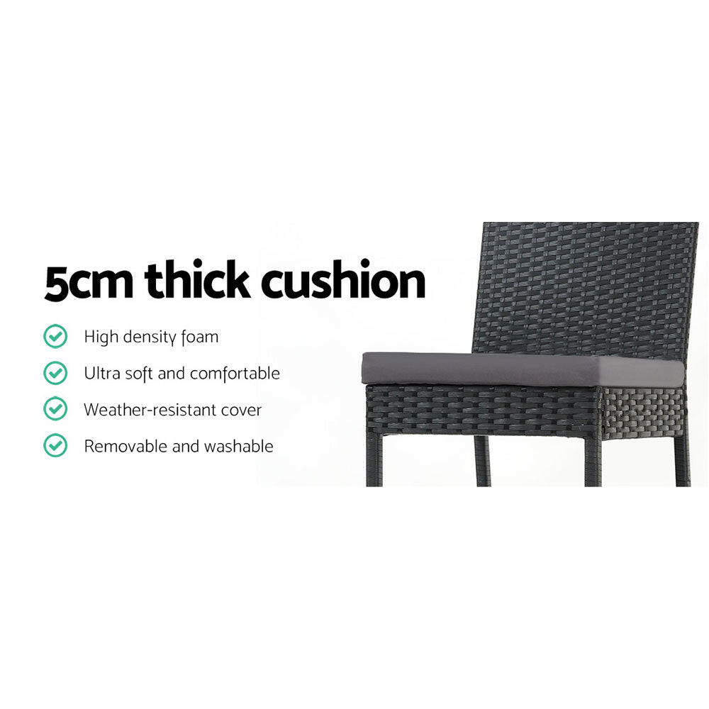 Wicker Outdoor Bar Stools with Grey Cushions 75.5cm Black (Set of 4) - Barstool Express