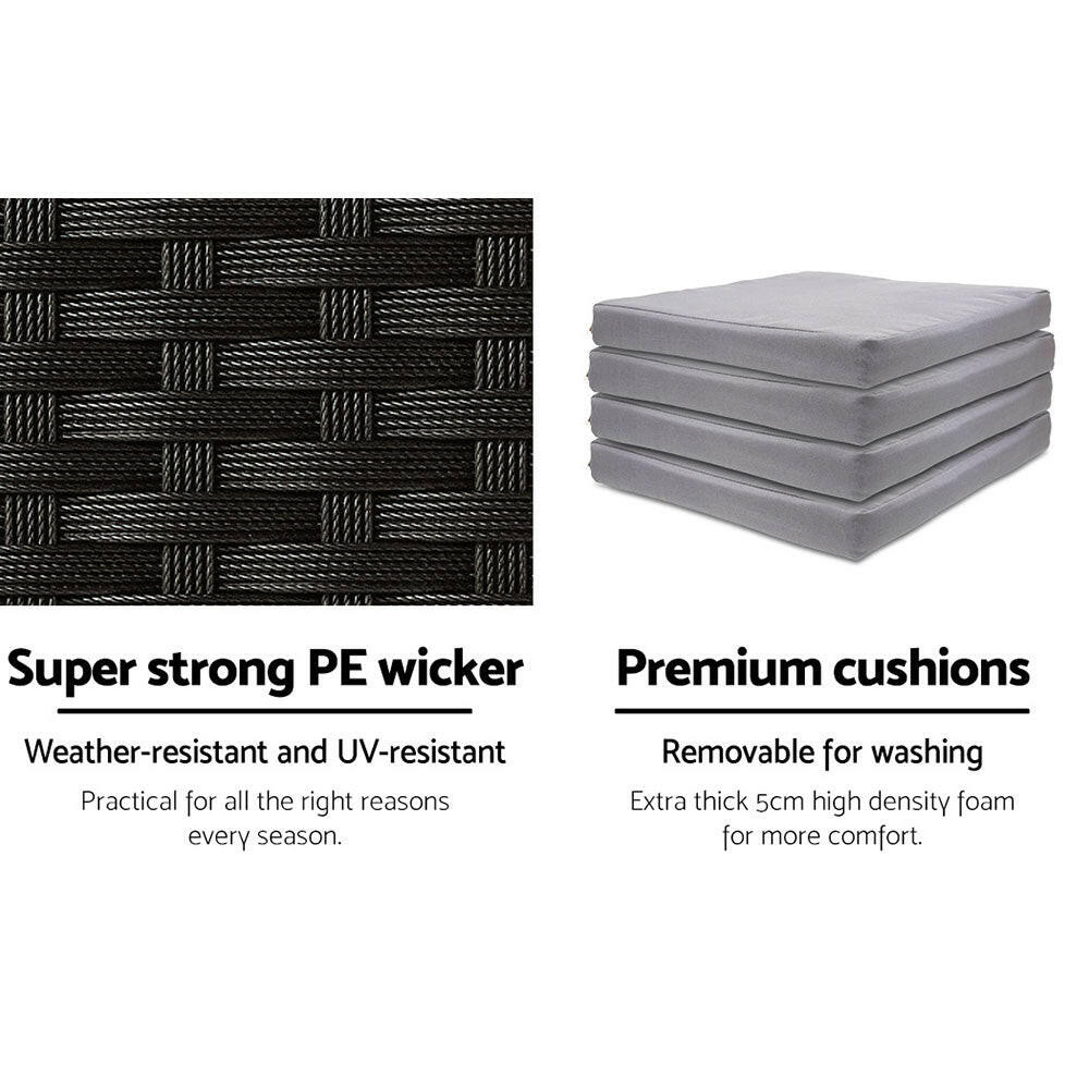 Wicker Outdoor Bistro Dining Bar Set – Black with Grey Cushions (5 Piece) - Barstool Express
