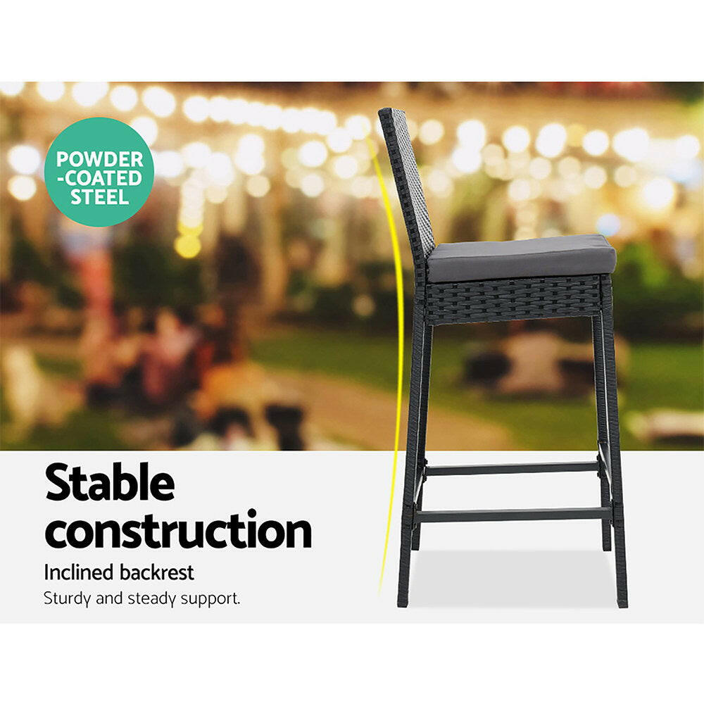 Wicker Outdoor Bistro Dining Bar Set – Black with Grey Cushions (5 Piece) - Barstool Express