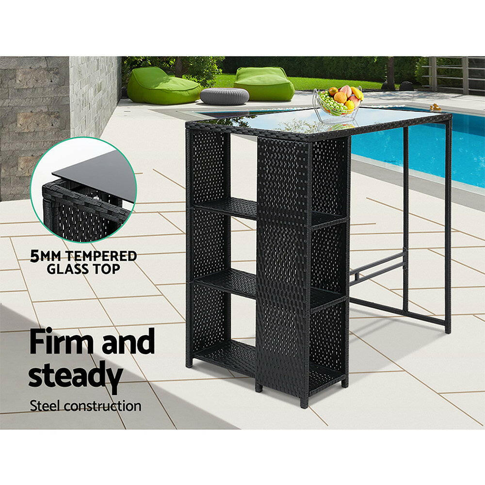 Wicker Outdoor Bistro Dining Bar Set – Black with Grey Cushions (5 Piece) - Barstool Express