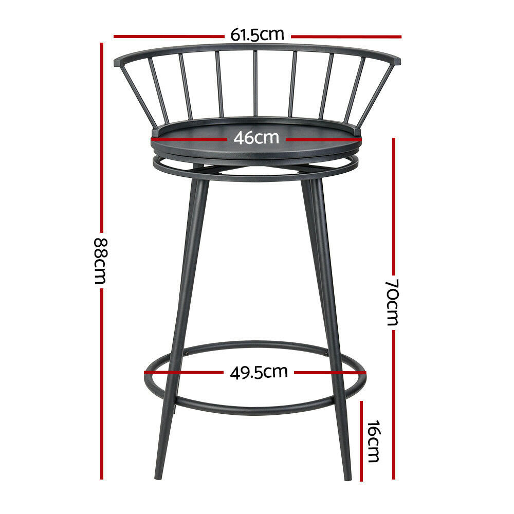 Zeke Metal Swivel Bar Stools 70cm Black (Set of 2) - Barstool Express