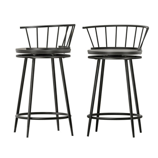 Zeke Metal Swivel Bar Stools 70cm Black (Set of 2) - Barstool Express