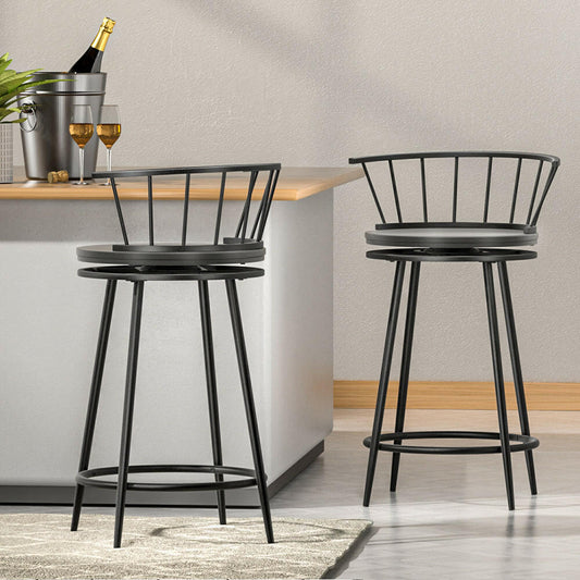 Zeke Metal Swivel Bar Stools 70cm Black (Set of 2) - Barstool Express