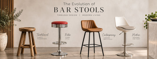 Evolution of bar stool design showing traditional, retro, contemporary and modern bar stool styles