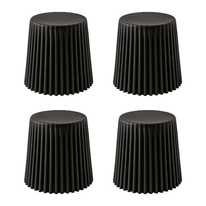 Four black textured stools on a white background