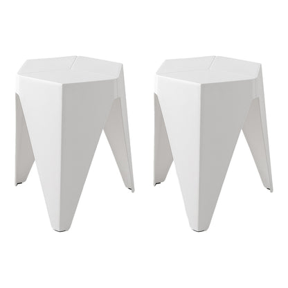 Set of 2 White Stackable Plastic Stools – Puzzle Design