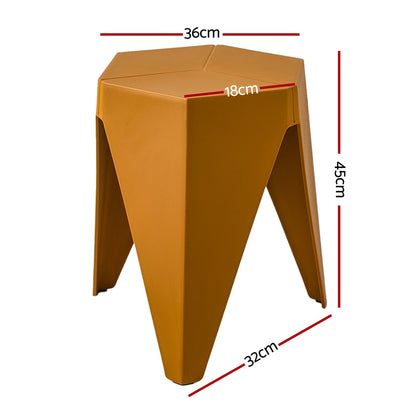 Mustard yellow stool with dimensions marked on a white background