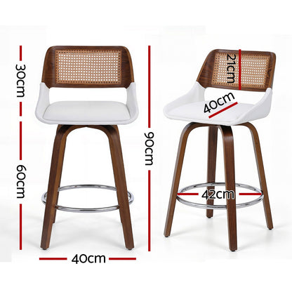 Two bar stools with dimensions marked on a white background