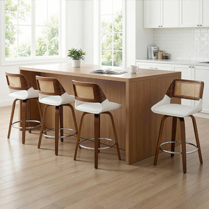 Modern kitchen with wooden island and bar stools