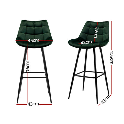 Set of 2 Modern Velvet Bar Stools Green
