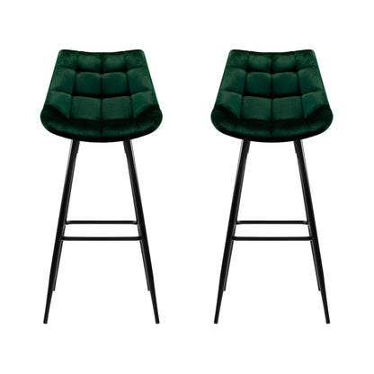 Set of 2 Modern Velvet Bar Stools Green