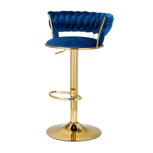 Velvet Woven Gas Lift Bar Stool Gold Navy