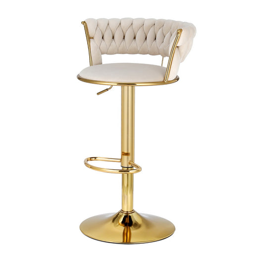 Velvet Woven Gas Lift Bar Stool Gold Ivory