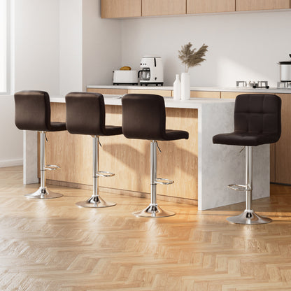 4 x Leather Padded Gas Lift Bar Stools Brown