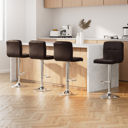 Indi Leather Padded Gas Lift Bar Stools Brown (Set of 4)