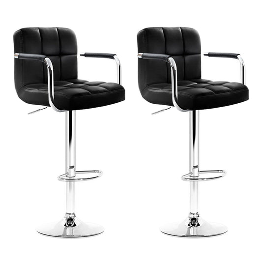 Indi Leather Padded Gas Lift Bar Stools w/Armrest Black (Set of 2)