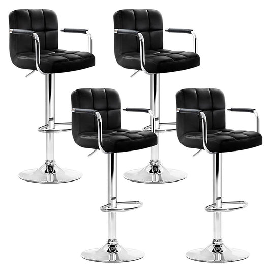 Indi Leather Padded Gas Lift Bar Stools w/Armrest Black (Set of 4)