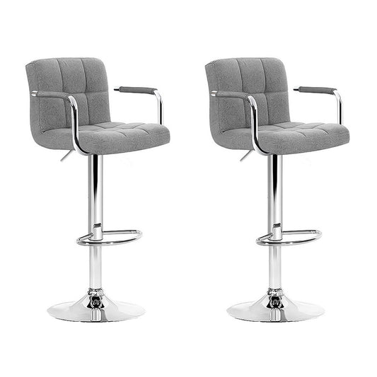 Set of 2 Linen Fabric Gas Lift Bar Stools w/Armrest Grey