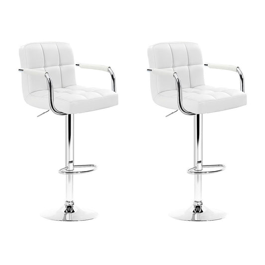 Indi Leather Padded Gas Lift Bar Stools w/Armrest White (Set of 2)