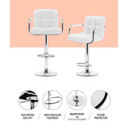 4 x Leather Gas Lift Bar Stools w/Armrest White