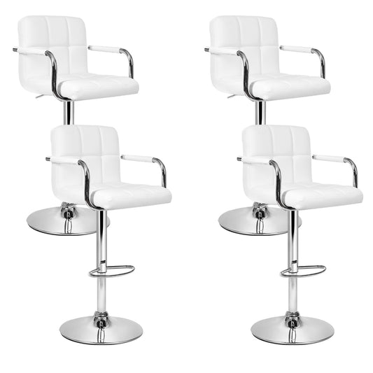 Indi Leather Padded Gas Lift Bar Stools w/Armrest White (Set of 4)
