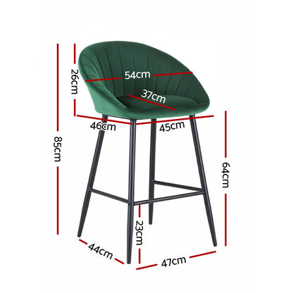 Green bar stool with dimensions marked on a white background