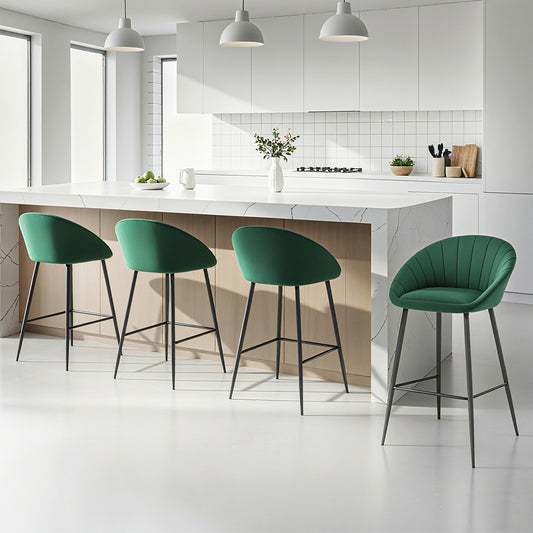 Green bar stools in a modern kitchen setting