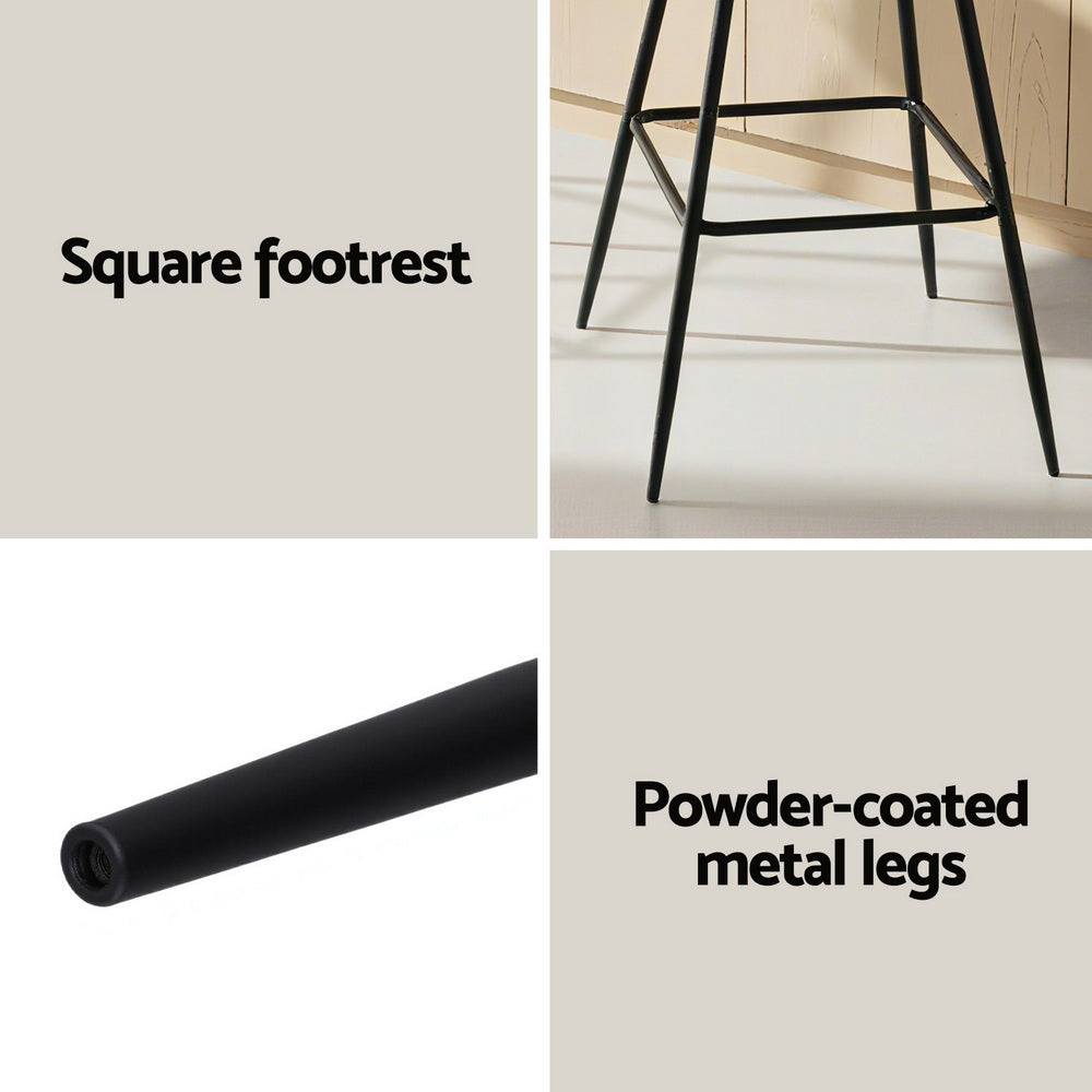 Black stool with square footrest and powder-coated metal legs on a light background