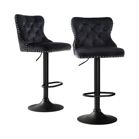 Lexi Adjustable Velvet Bar Stools – Black (Set of 2)