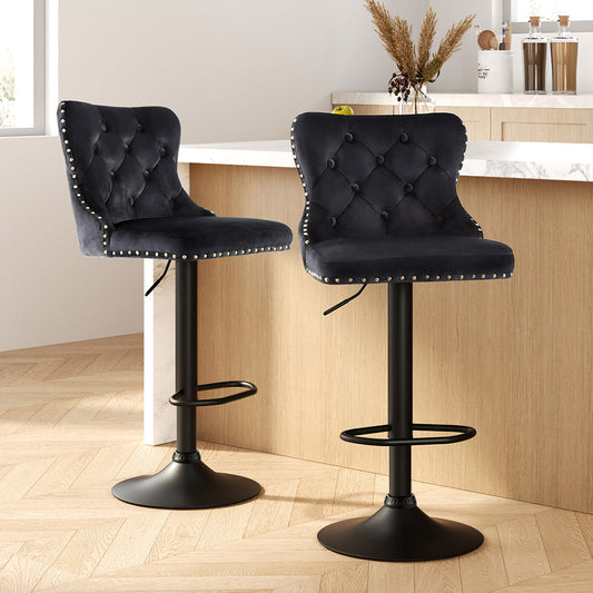 Lexi Adjustable Velvet Bar Stools – Black (Set of 2)