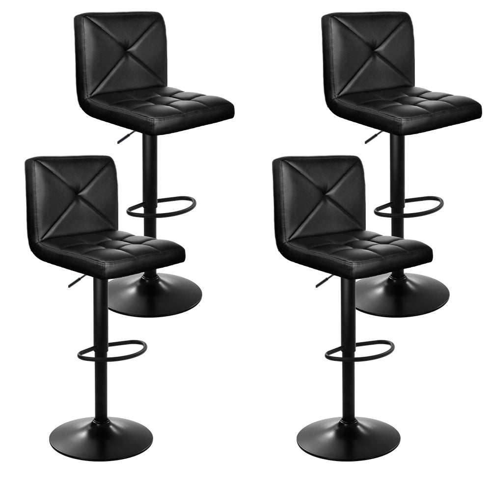 4 x Leather Padded Gas Lift Bar Stools All Black
