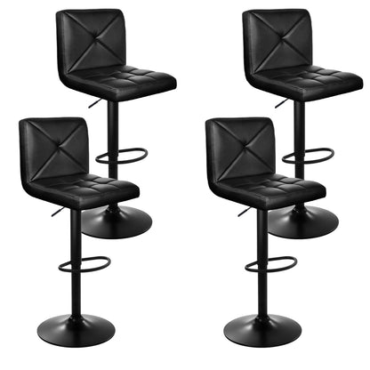 4 x Leather Padded Gas Lift Bar Stools All Black
