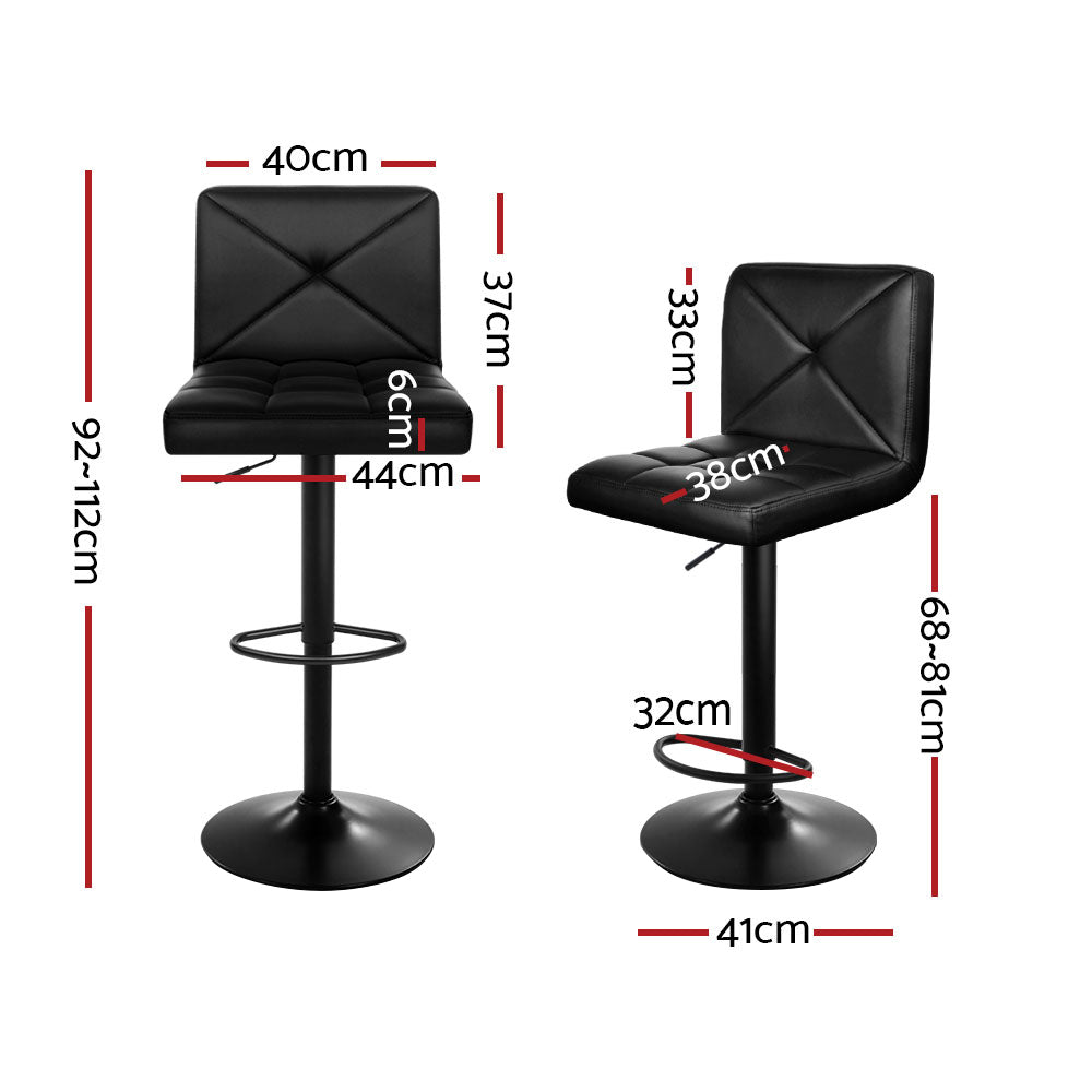 4 x Leather Padded Gas Lift Bar Stools All Black