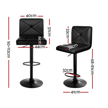 4 x Leather Padded Gas Lift Bar Stools All Black