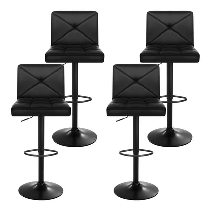 4 x Leather Padded Gas Lift Bar Stools All Black