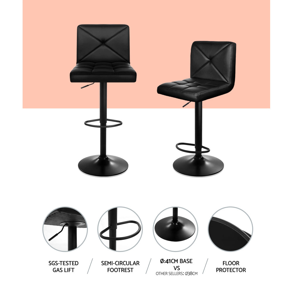 4 x Leather Padded Gas Lift Bar Stools All Black