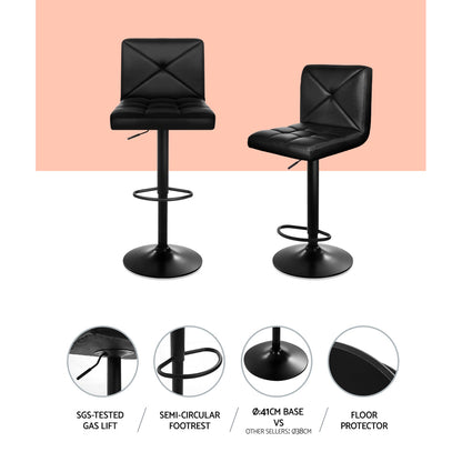 4 x Leather Padded Gas Lift Bar Stools All Black