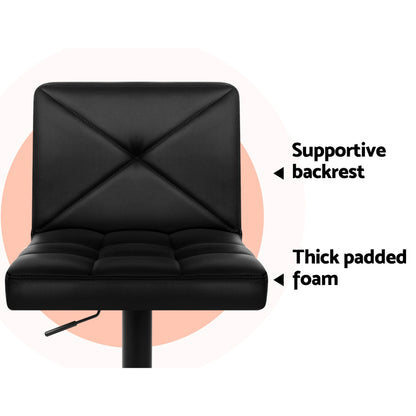 4 x Leather Padded Gas Lift Bar Stools All Black