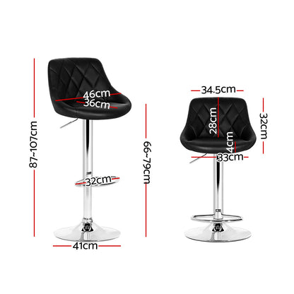 2 x Leather Padded Gas Lift Bar Stools Black