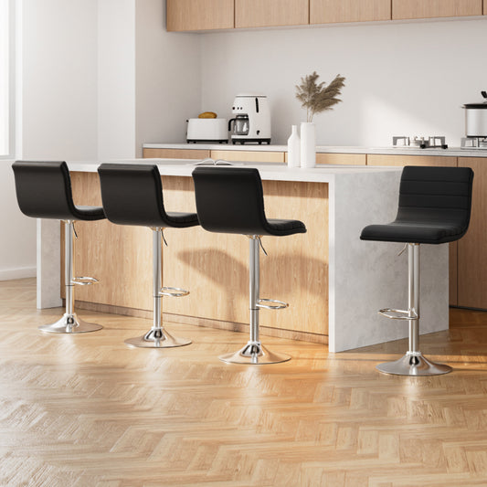 Ezra Leather Padded Gas Lift Bar Stools Black (Set of 4)