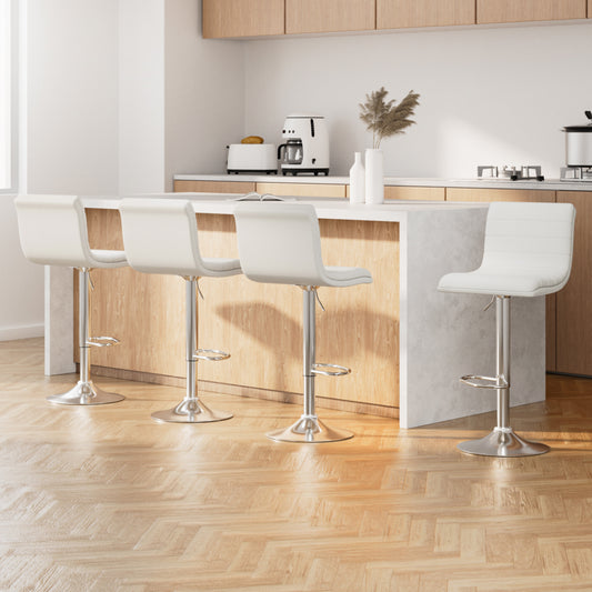 Ezra Leather Padded Gas Lift Bar Stools White (set of 4)