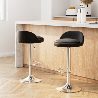2 x Leather Gas Lift Bar Stools Black
