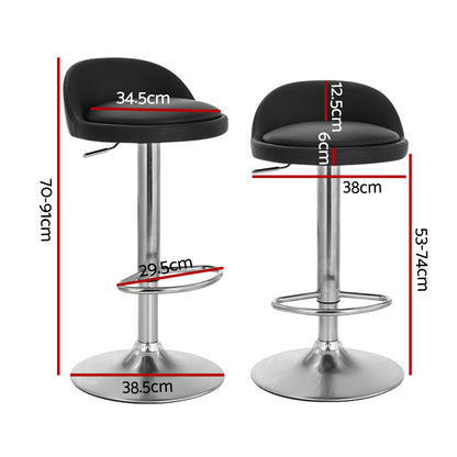 2 x Leather Gas Lift Bar Stools Black