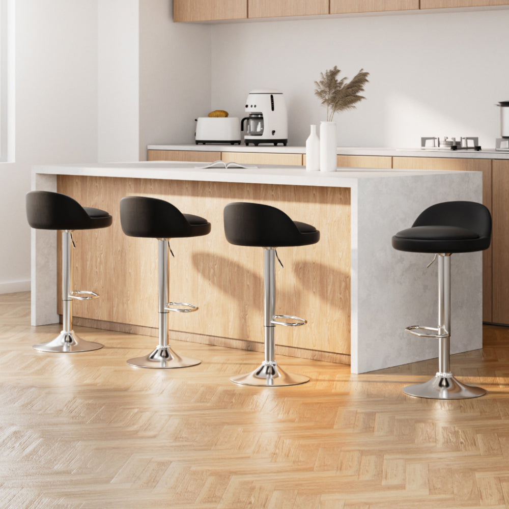 4 x Leather Gas Lift Bar Stools Black