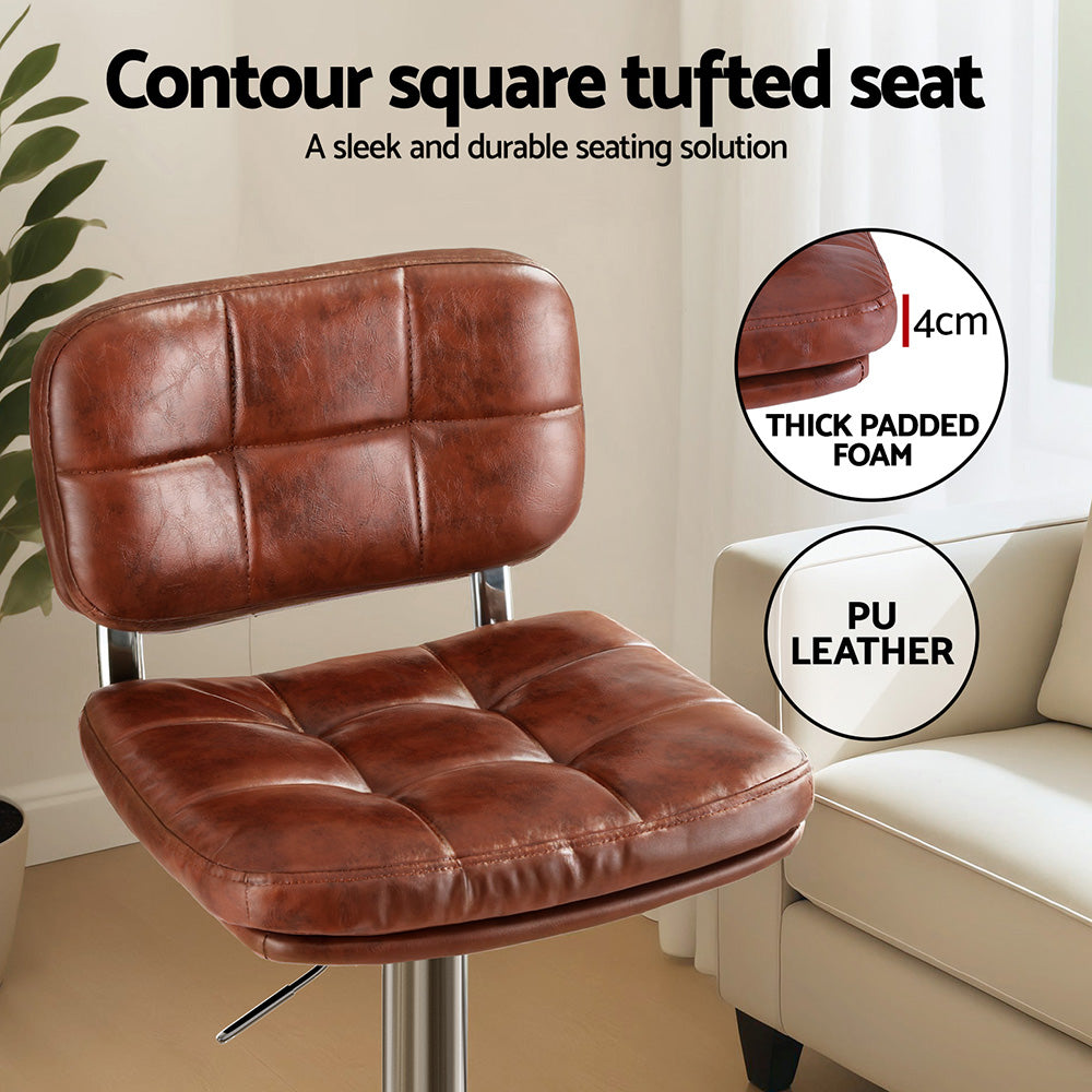 Brown tufted seat with thick padded foam and PU leather, shown in a living room setting.