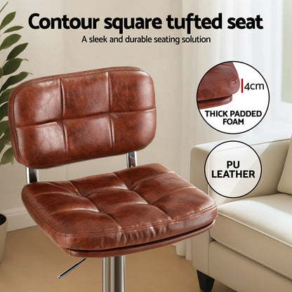 Brown tufted seat with thick padded foam and PU leather, shown in a living room setting.