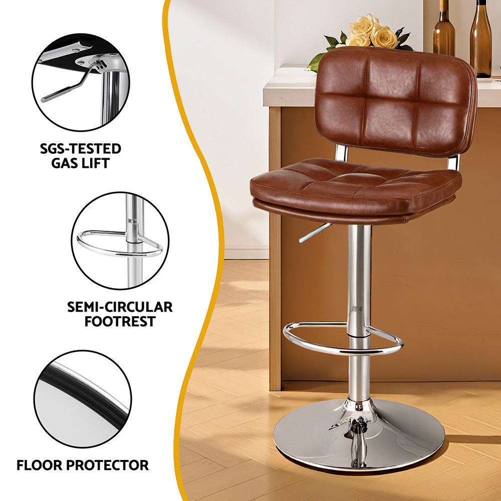 Brown bar stool with features highlighted on a white background