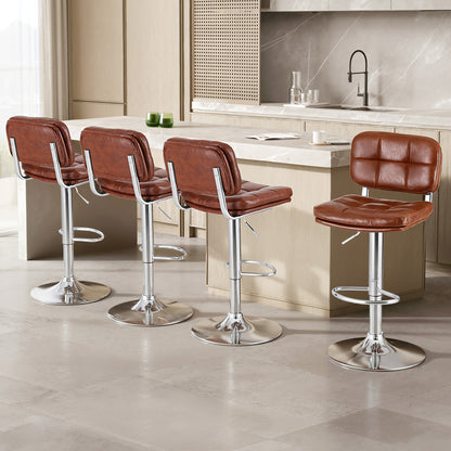 Set of brown bar stools with metal legs in a kitchen setting