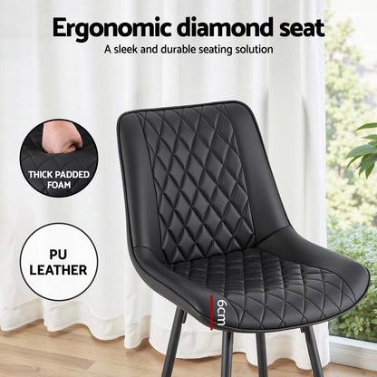 Black quilted chair with ergonomic design features and text highlighting its qualities.